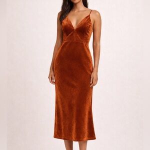 Fashion Nova Copper Velvet Backless Dress